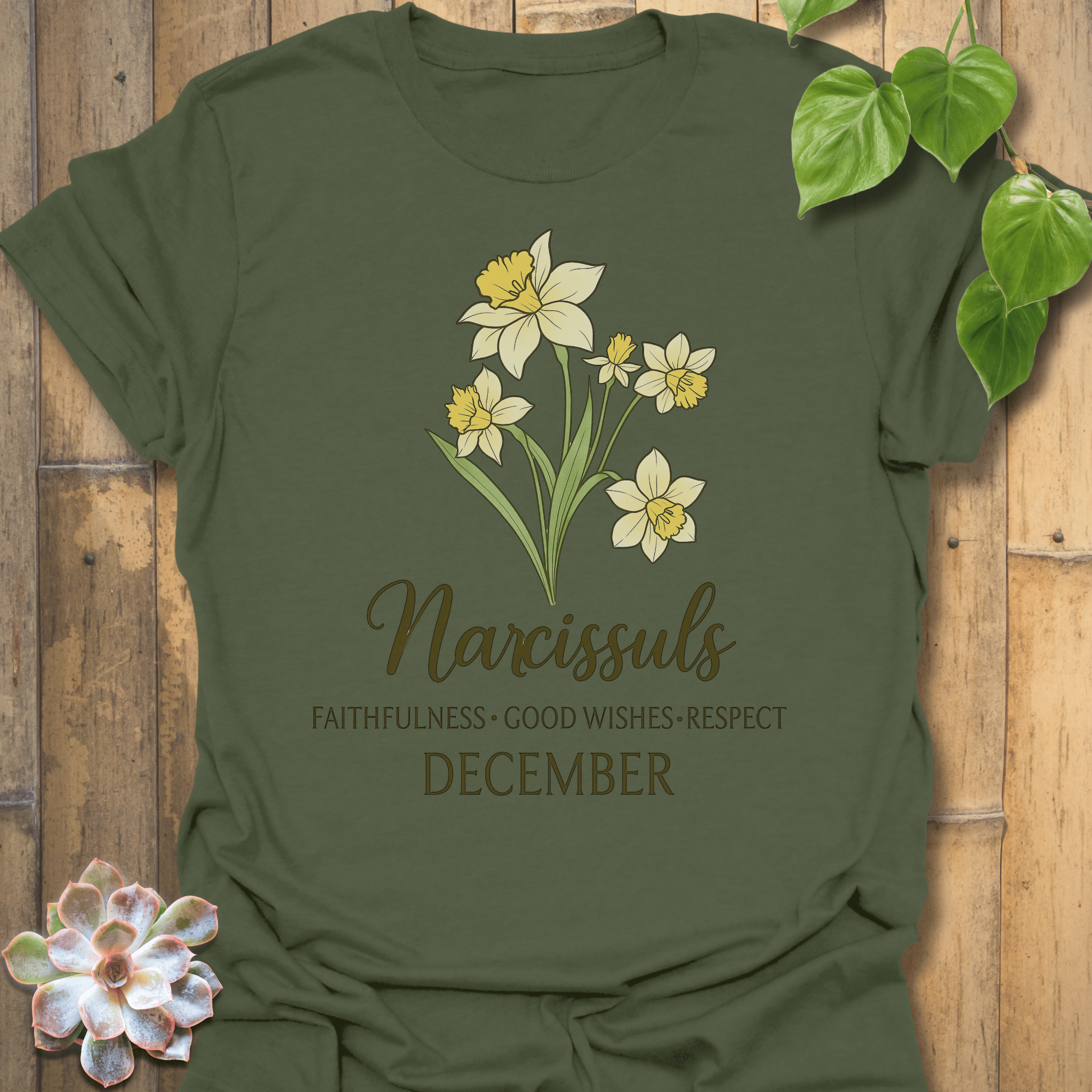 December Narcissus T-shirt Military Green / S T-Shirt