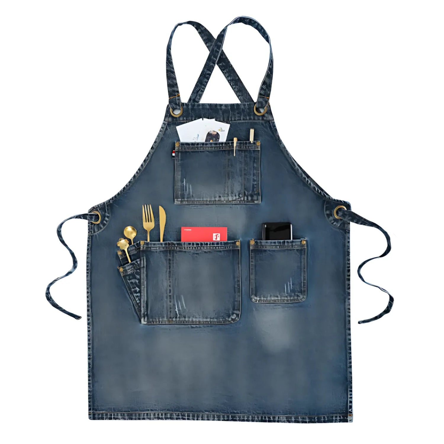 Denim Apron - Custom Logo, Thick, with Pockets for Stylists Blue / M / CN Apron