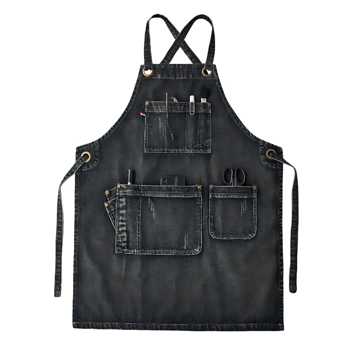 Denim Apron - Custom Logo, Thick, with Pockets for Stylists Gray Black / M / CN Apron