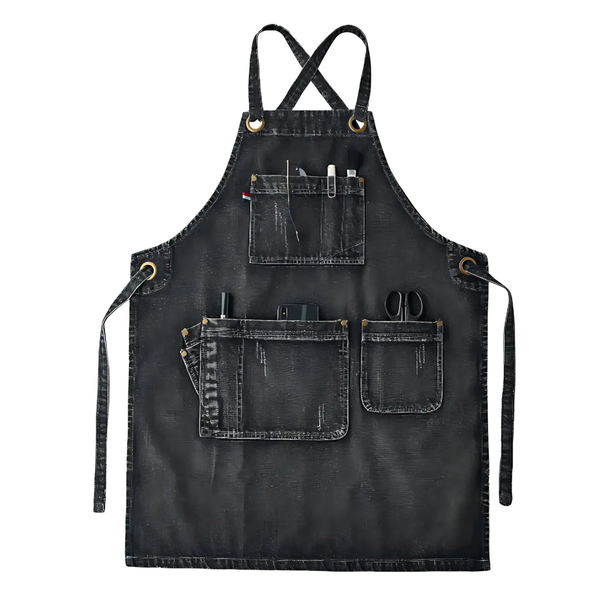 Denim Apron - Custom Logo, Thick, with Pockets for Stylists Gray Black / M / CN Apron