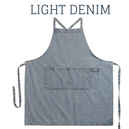 Denim Apron for Women and Men - Adjustable Cross-over Straps with Pockets, Suitable for Florist, Kitchen, Tools etc. A - Dark Denim Apron