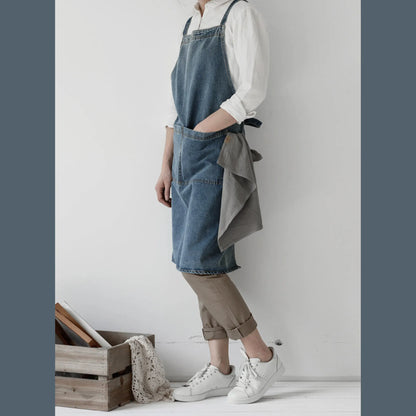 Denim Apron for Women and Men - Adjustable Cross-over Straps with Pockets, Suitable for Florist, Kitchen, Tools etc. Apron