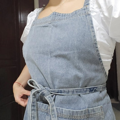 Denim Apron for Women and Men - Adjustable Cross-over Straps with Pockets, Suitable for Florist, Kitchen, Tools etc. Apron