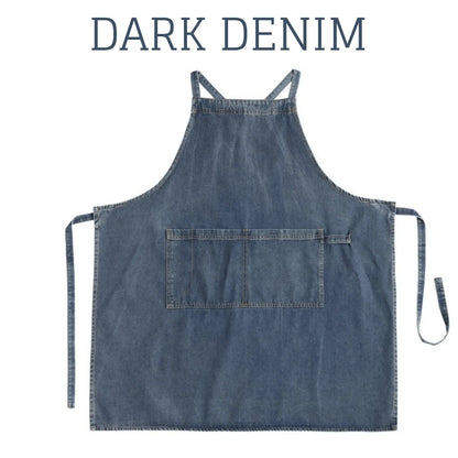 Denim Apron for Women and Men - Adjustable Cross-over Straps with Pockets, Suitable for Florist, Kitchen, Tools etc. B - Light Denim Apron