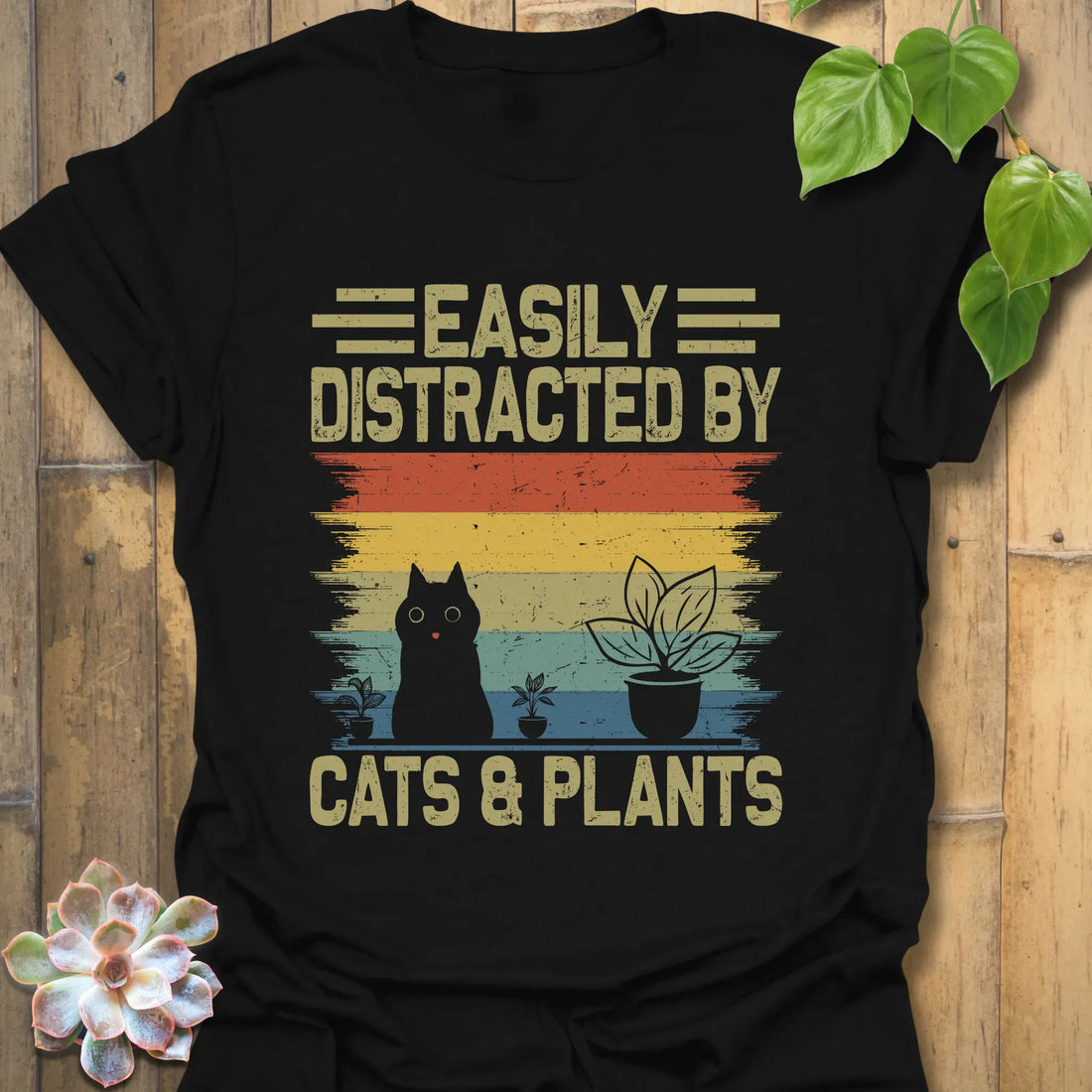 Distracted By Cats &amp; Plants T-Shirt Black / S T-Shirt