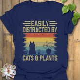 Distracted By Cats & Plants T-Shirt Navy / S T-Shirt