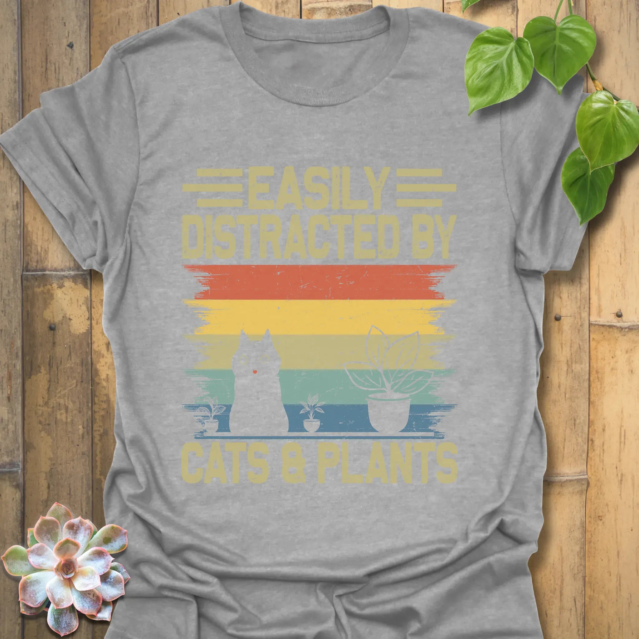 Distracted By Cats &amp; Plants T-Shirt Sport Grey / S T-Shirt