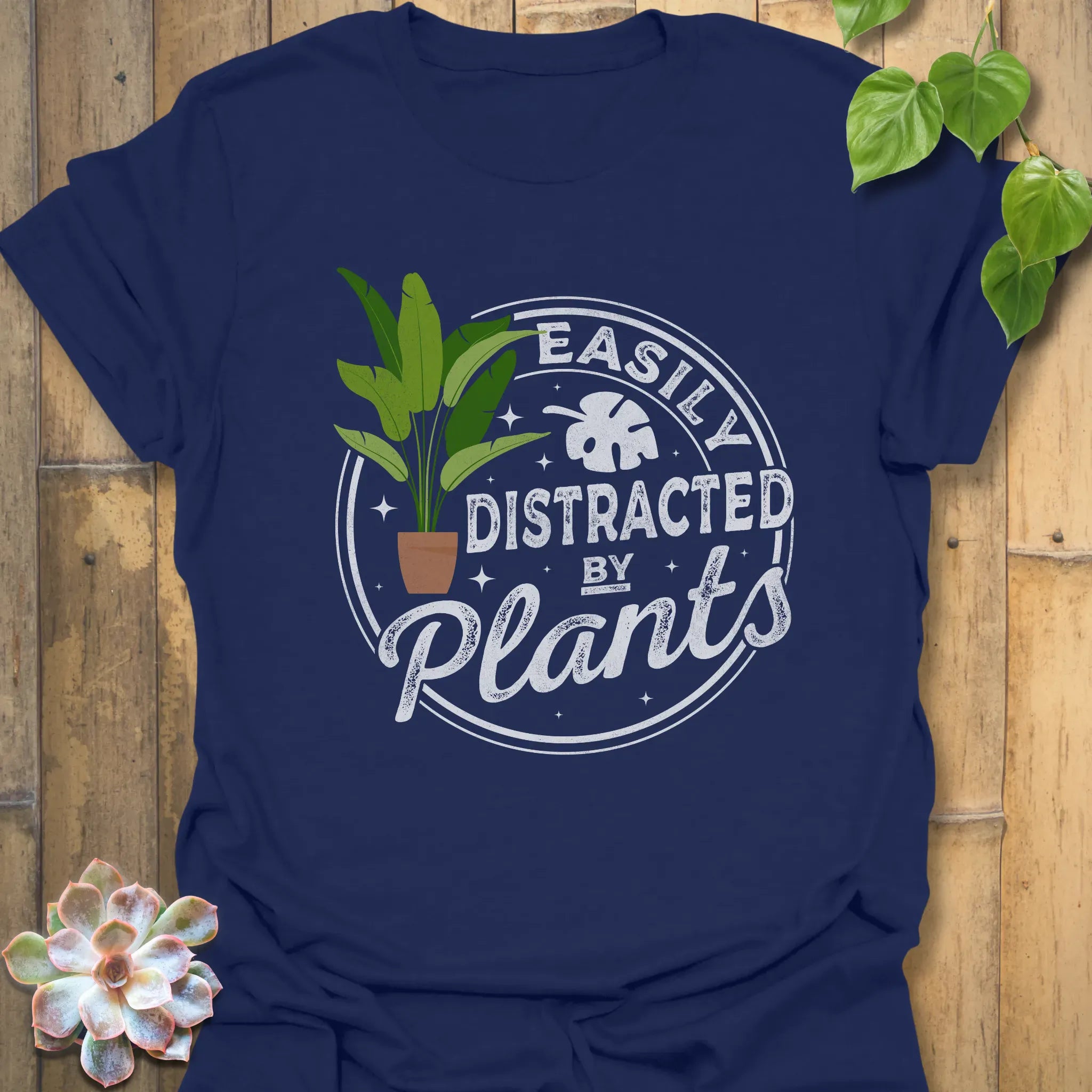 Distracted By Plants T-shirt Navy / S T-Shirt