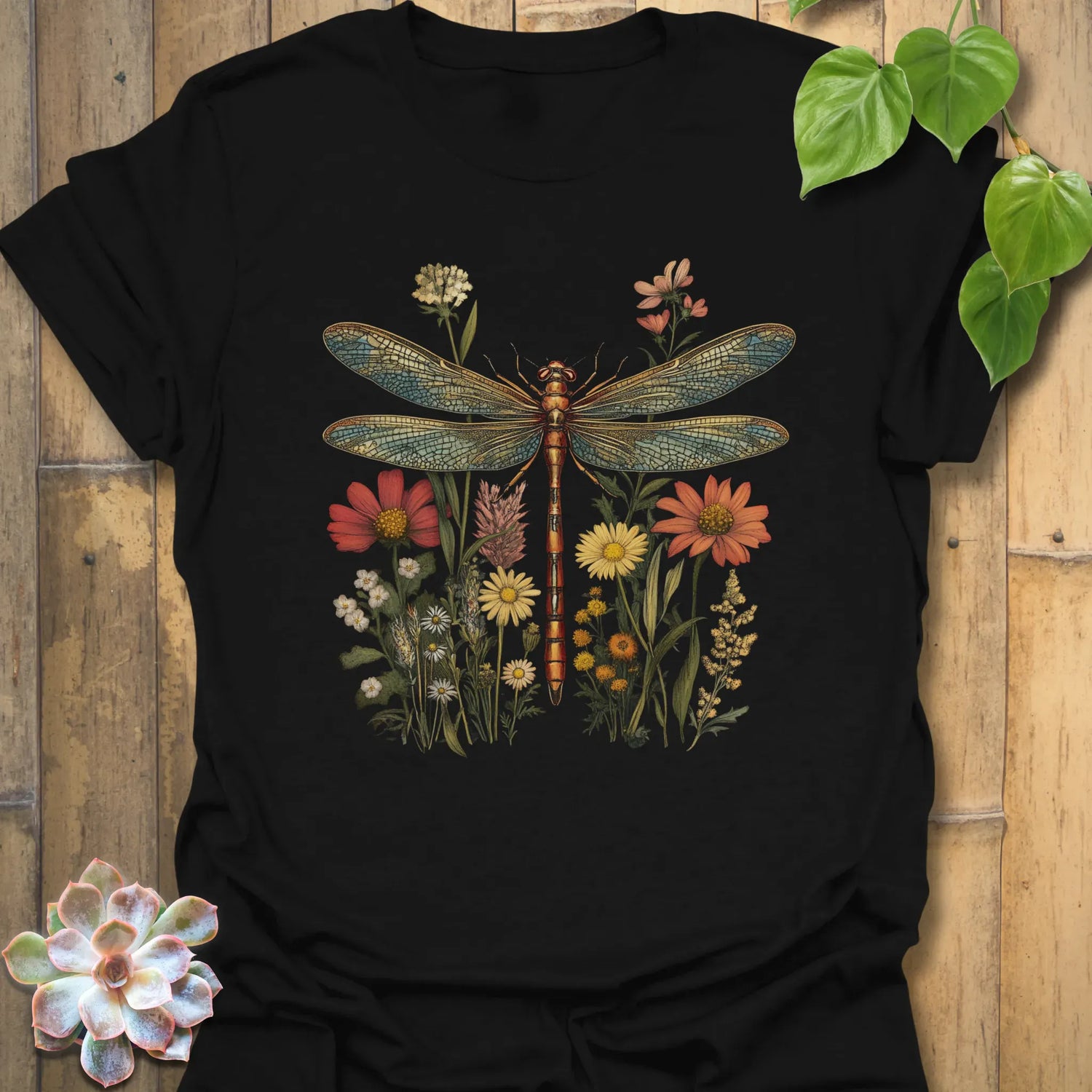 Dragonfly &amp; Wildflower T-Shirt Black / S T-Shirt