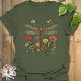 Dragonfly & Wildflower T-Shirt Military Green / S T-Shirt
