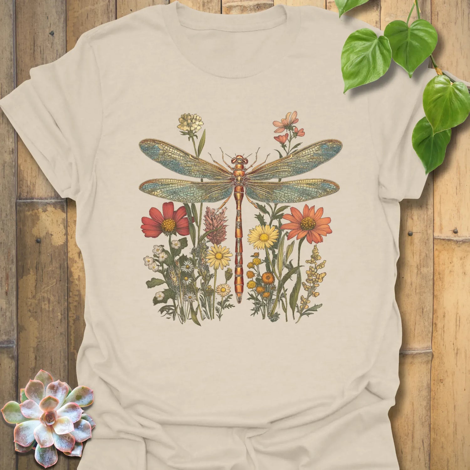 Dragonfly &amp; Wildflower T-Shirt Natural / S T-Shirt