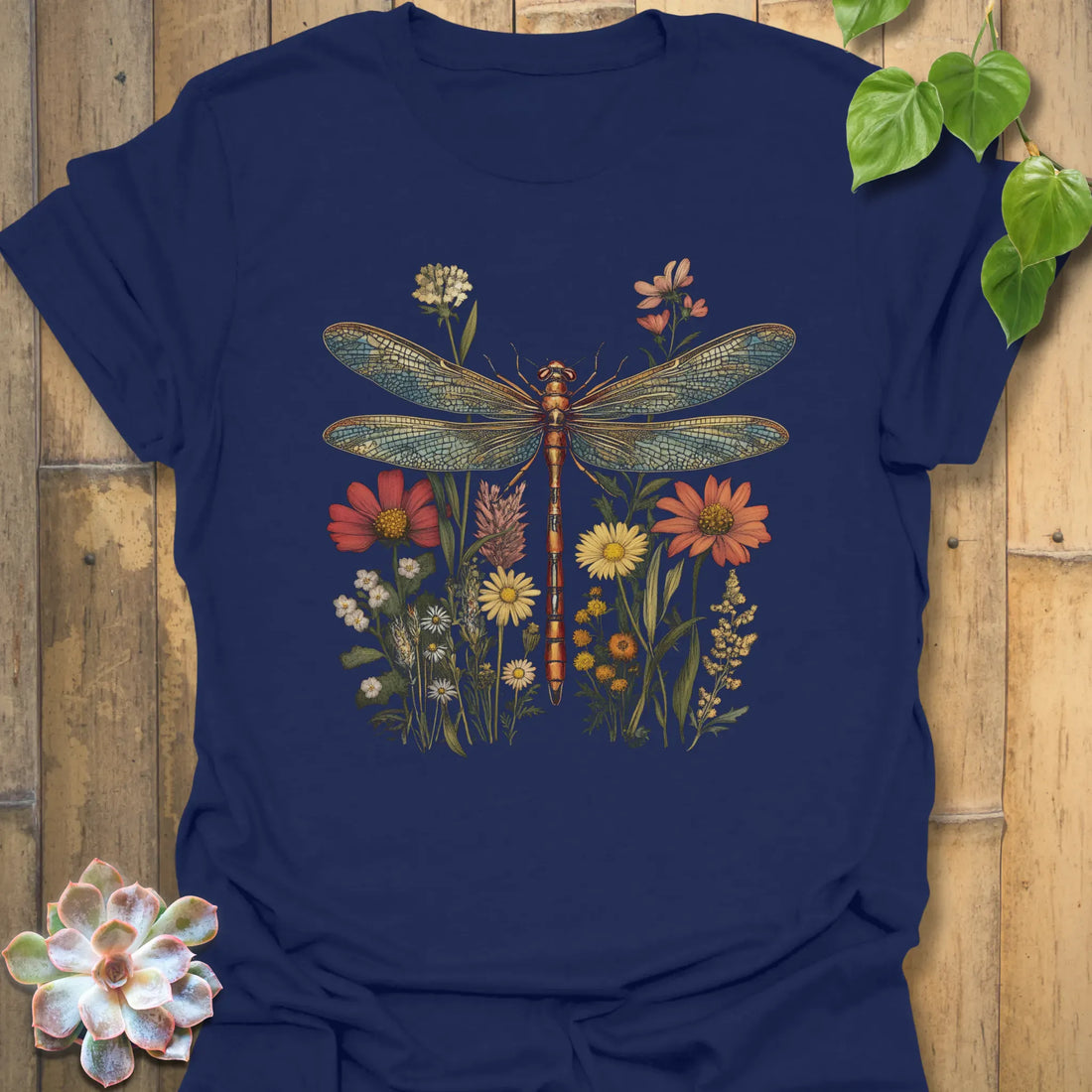 Dragonfly &amp; Wildflower T-Shirt Navy / S T-Shirt