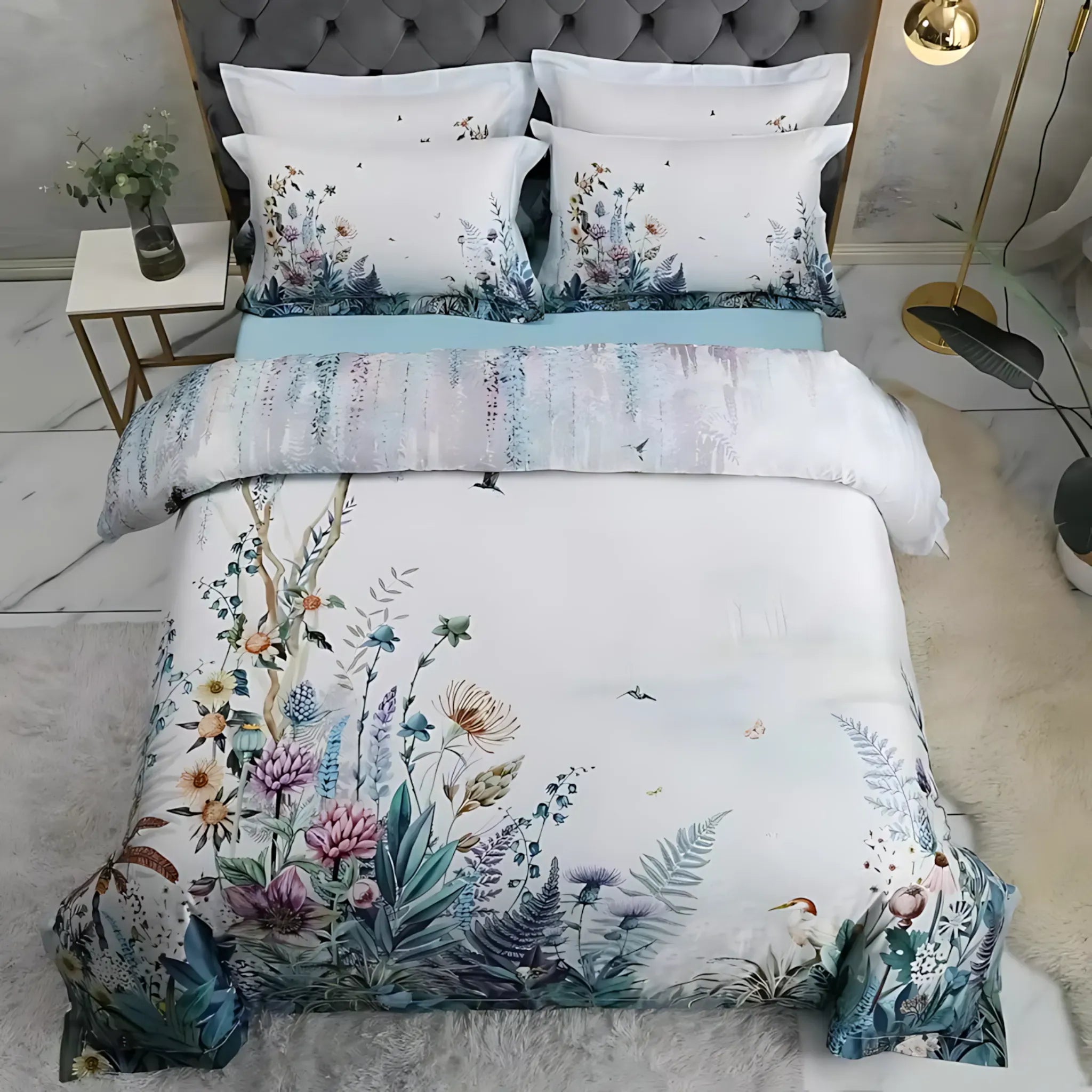 Egyptian Cotton Bedding Set – Floral Print 4Pcs Queen/King Color 10 / Queen 200X230cm 4pcs / Flat Bed Sheet Cotton Bedding
