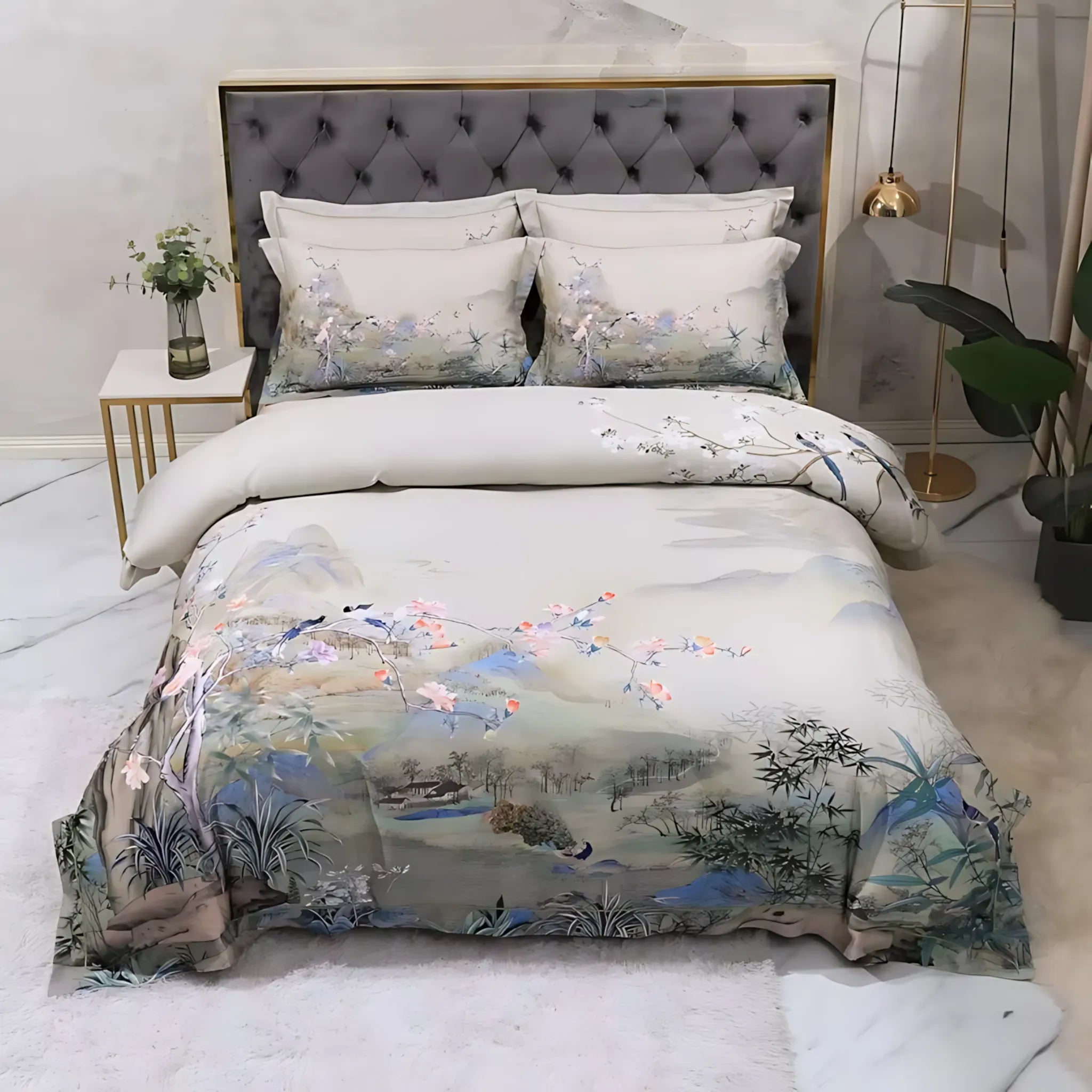 Egyptian Cotton Bedding Set – Floral Print 4Pcs Queen/King Color 4 / Queen 200X230cm 4pcs / Flat Bed Sheet Cotton Bedding