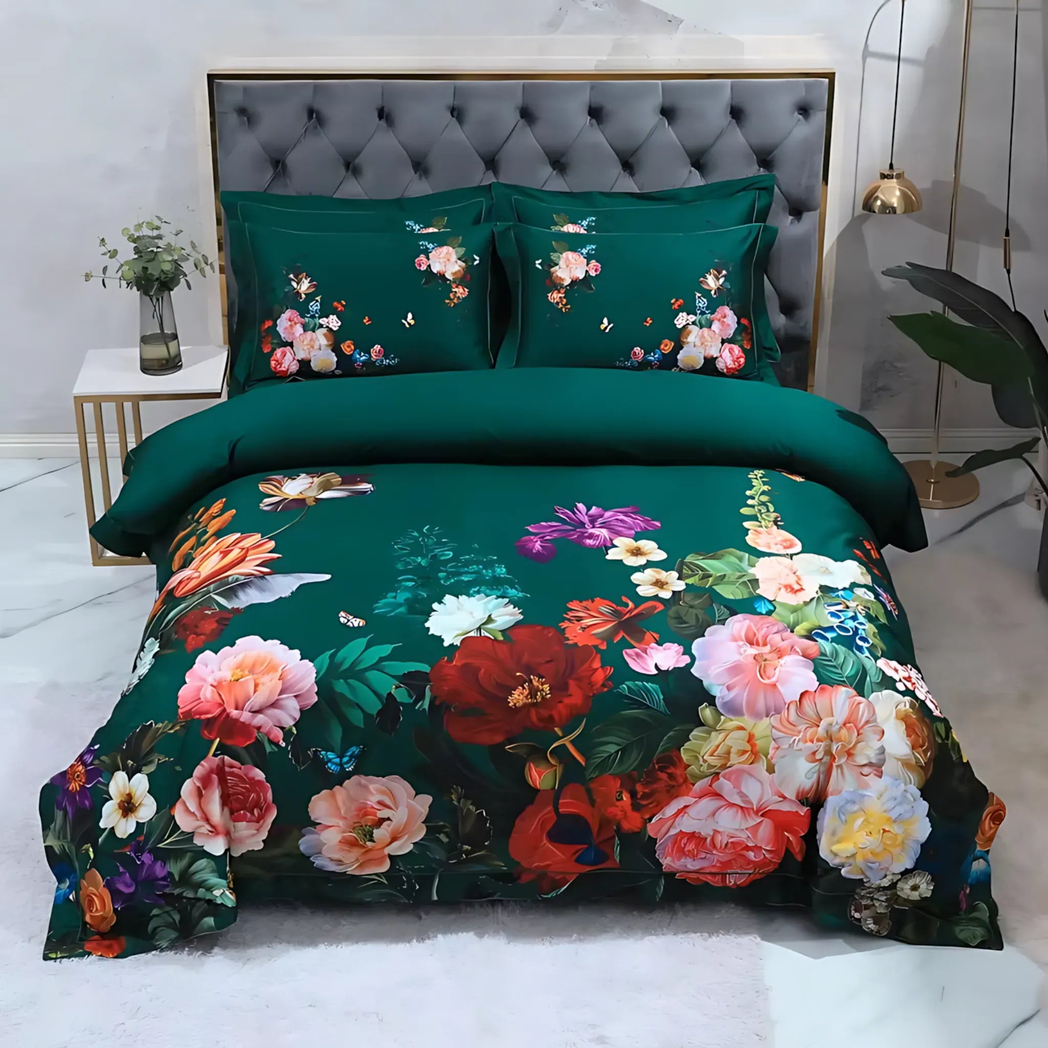 Egyptian Cotton Bedding Set – Floral Print 4Pcs Queen/King Color 6 / Queen 200X230cm 4pcs / Flat Bed Sheet Cotton Bedding