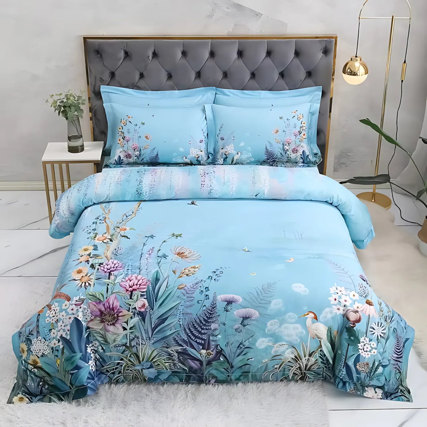 Egyptian Cotton Bedding Set – Floral Print 4Pcs Queen/King Color 8 / Queen 200X230cm 4pcs / Flat Bed Sheet Cotton Bedding