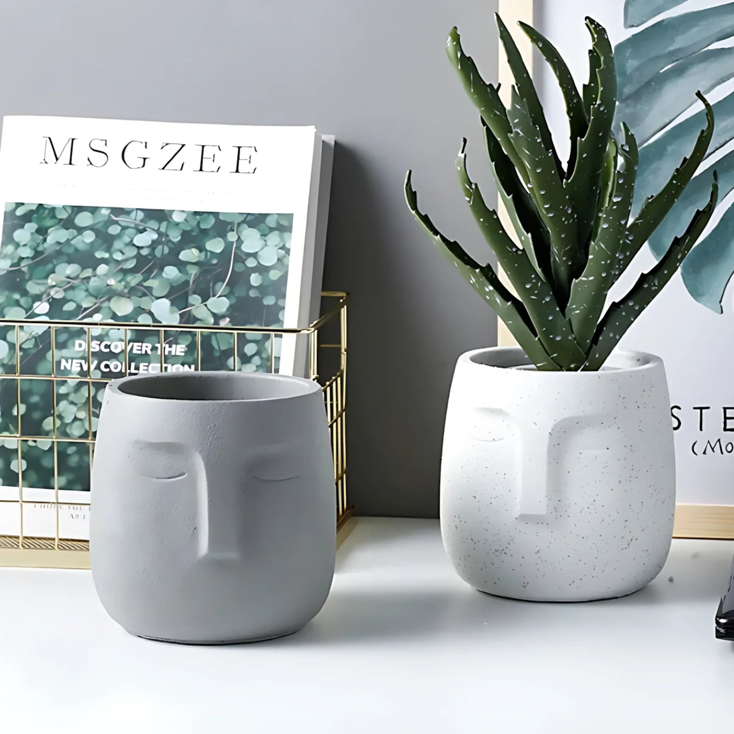 European Character Face Ceramic Planter Flower Pot