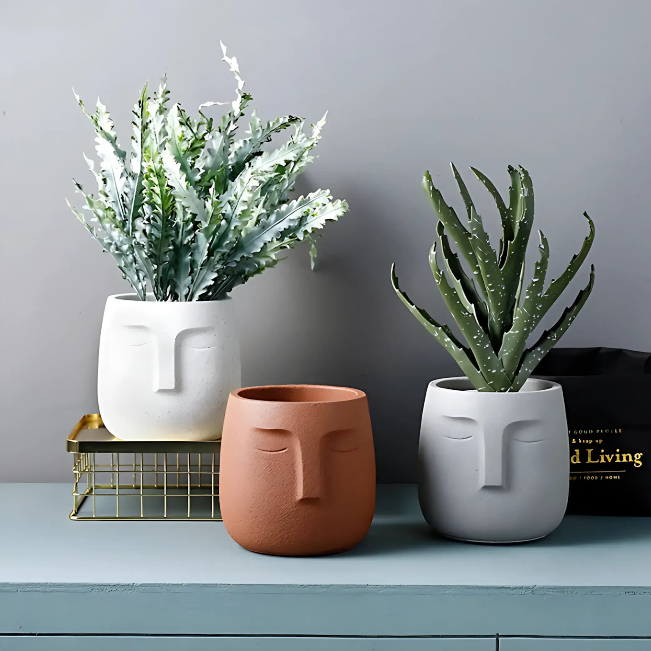 European Character Face Ceramic Planter Flower Pot