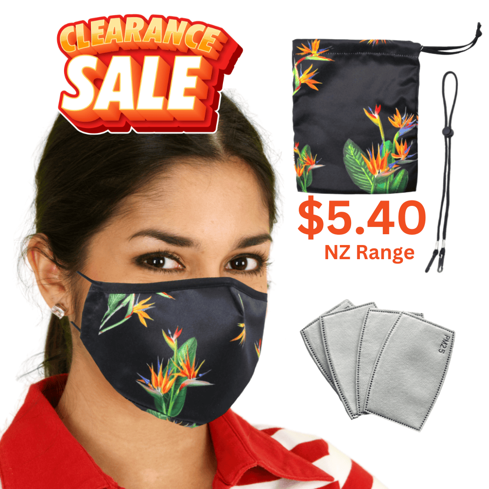 Fabric Face Masks | Cloth Face Masks NZ Edition | Original Pattern |  Premium Face Mask Set - 3 Layer Reusable Face Mask - Birds Of Paradise Face masks