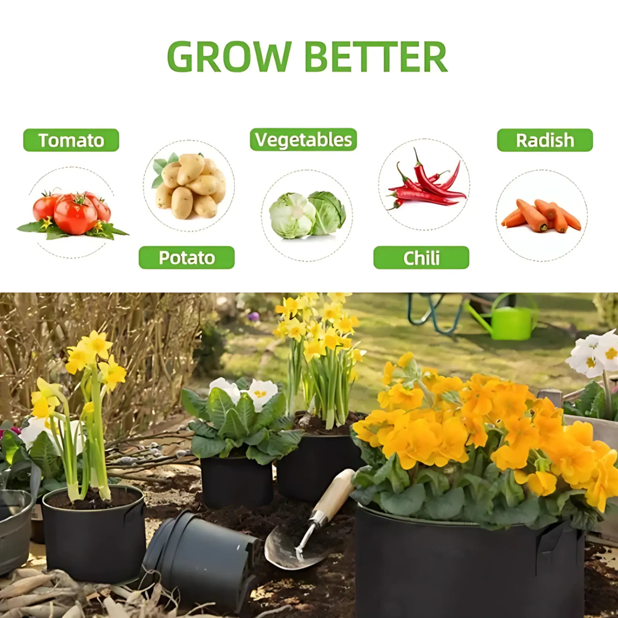 Fabric Grow Bags – 5Pcs Durable Felt Planters with Handles (3–10 Gal) Plant Pot