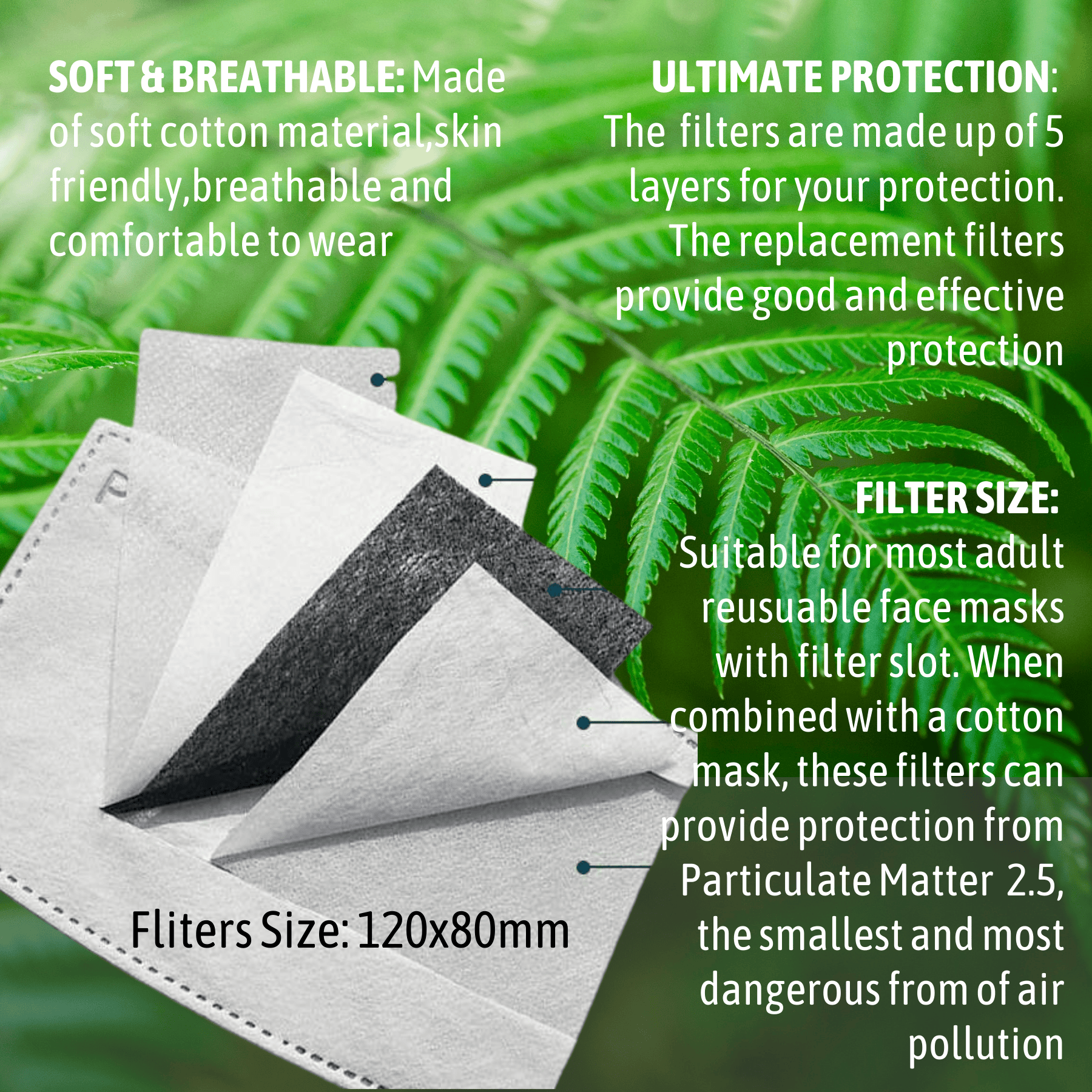 Face Mask Filter inserts | Pm 2.5 Activated Carbon Face Mask Filters |Adult 30 Pack Filters