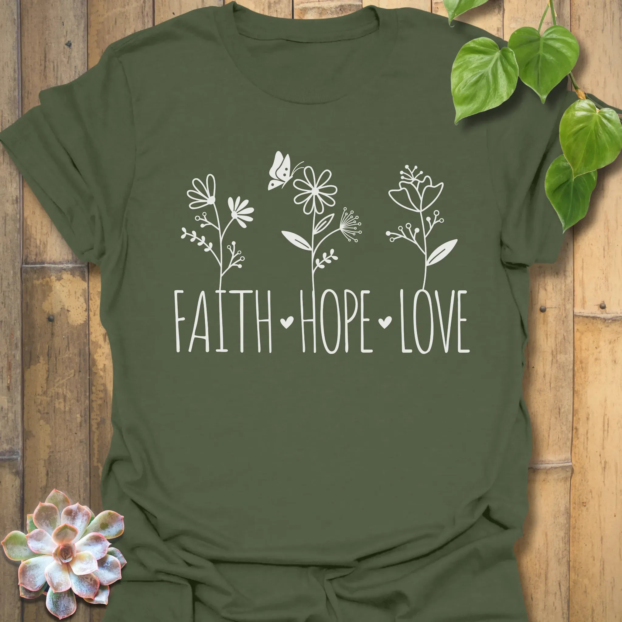 Faith, Hope, Love T-shirt Military Green / S T-Shirt