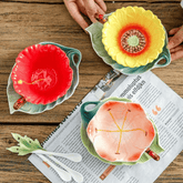 Floral Ceramic Coffee Mug Set with Leaf Saucer & Spoon - 180ml Coffee Mug