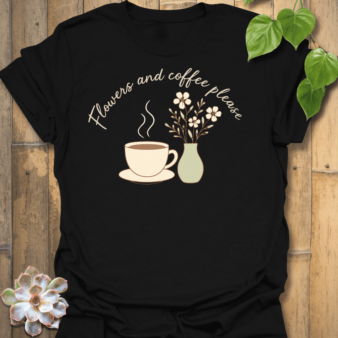 Flowers And Coffee T-shirt Black / S T-Shirt