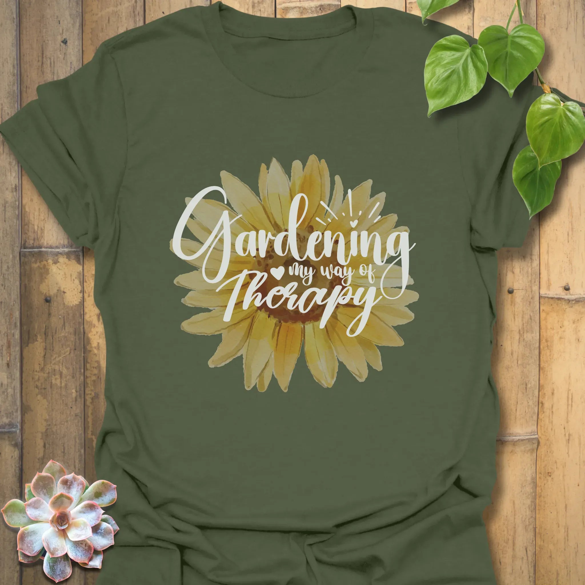 Gardening – My Way of Therapy – T-shirt Military Green / S T-Shirt