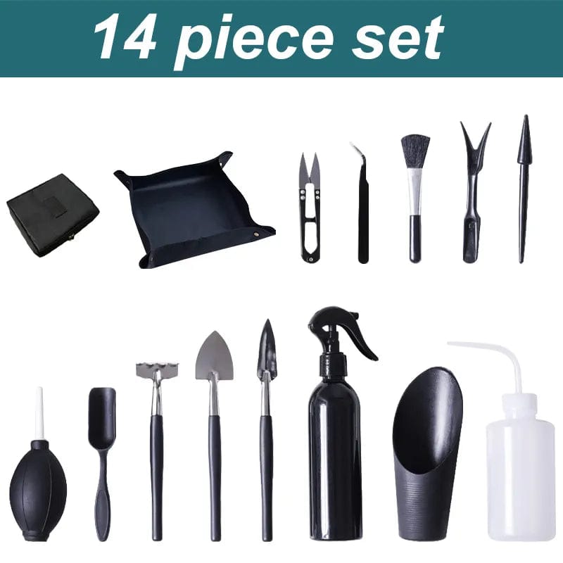 Houseplant Tools for Succulents, Bonsai and Small Houseplants, 8-14 Pieces 14pcs set B black