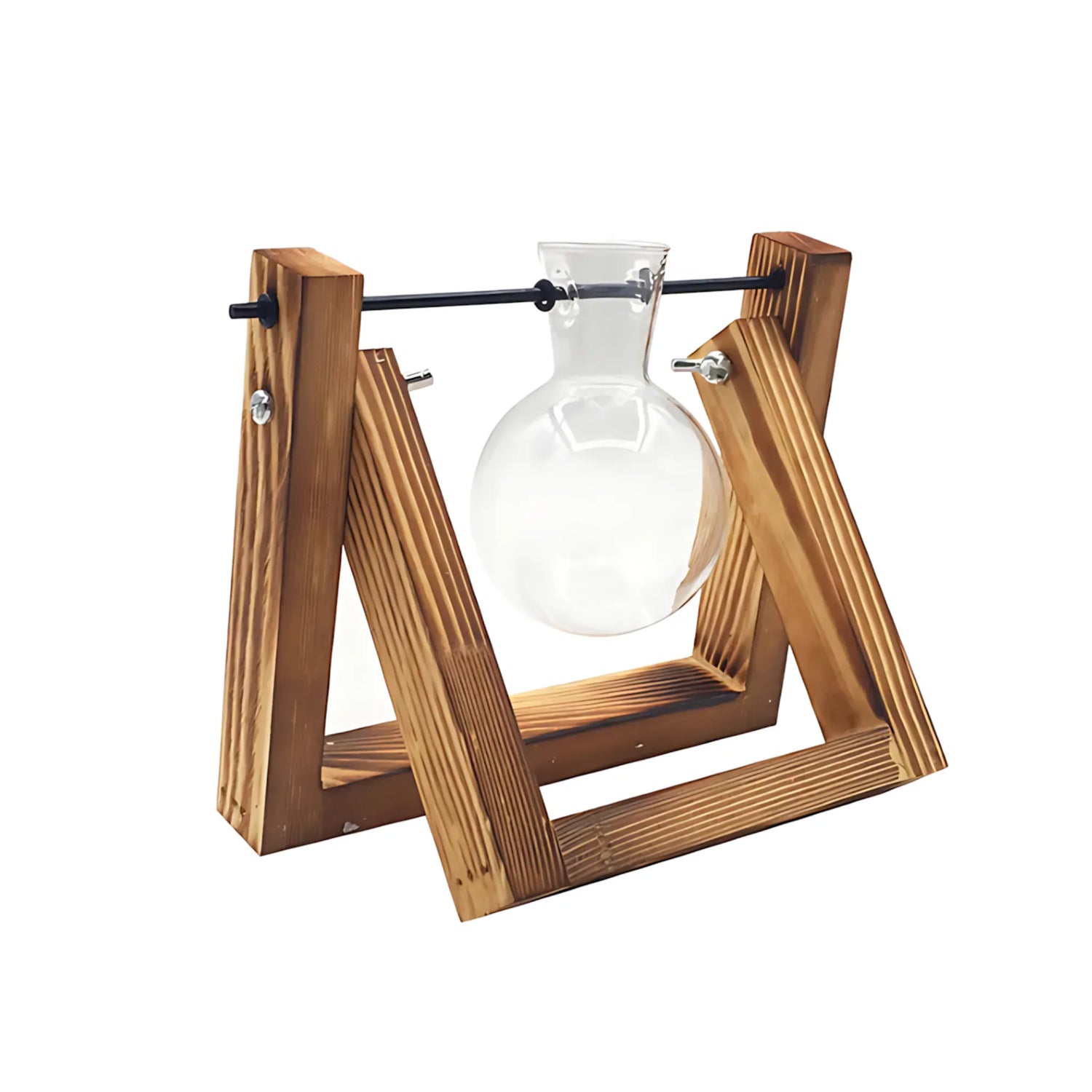 Hydroponic Glass Vase with Wooden Frame 14x16cm Glass Vase