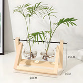 Hydroponic Glass Vase with Wooden Frame 21x16cm Light Color Glass Vase