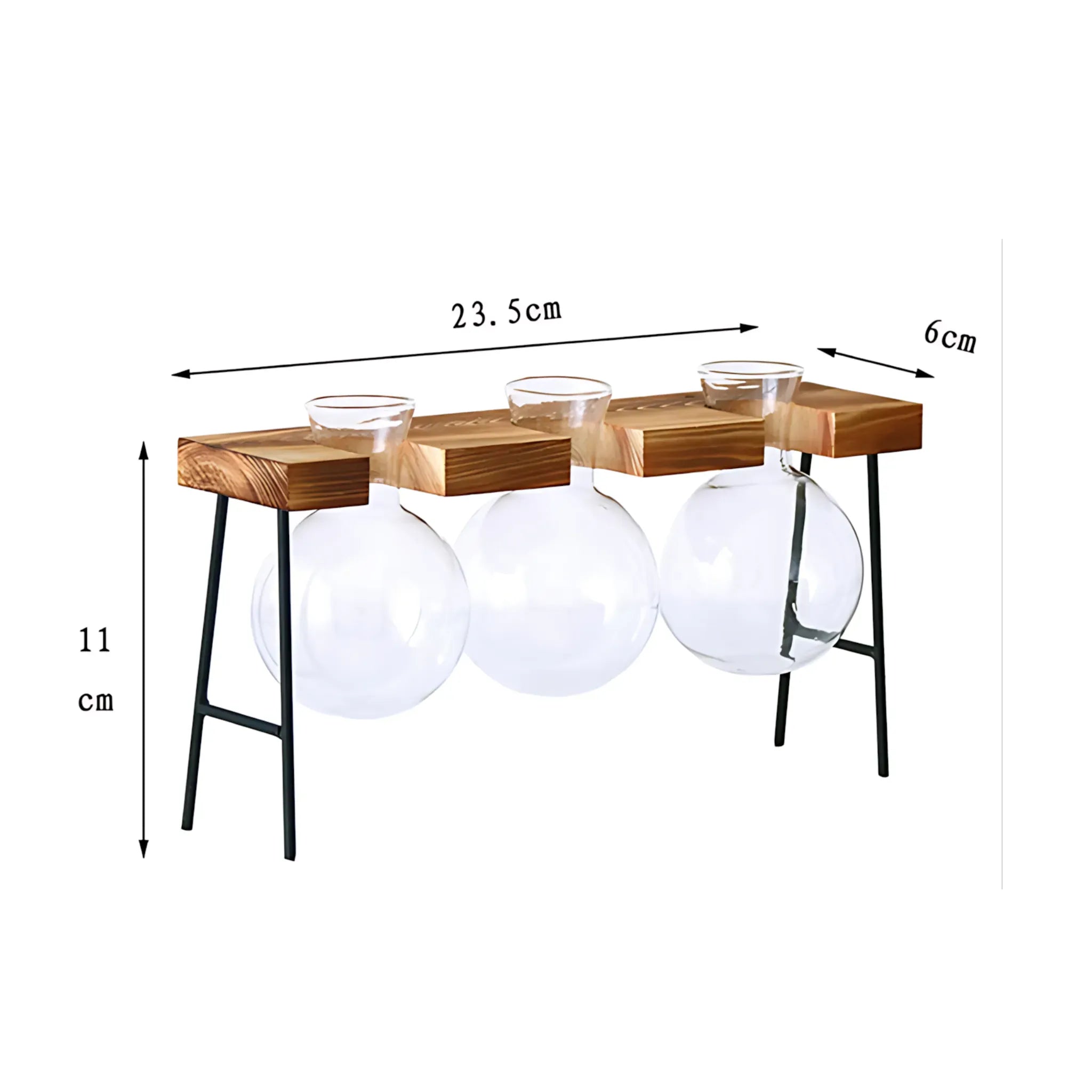 Hydroponic Glass Vase with Wooden Frame Three bottles Glass Vase
