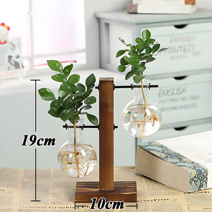 Hydroponic Glass Vase with Wooden Frame Type C Glass Vase