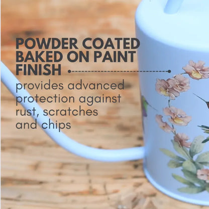 Indoor Watering Can - Stainless Steel 1.5L -Singing Hummingbirds Print Blue Watering Can