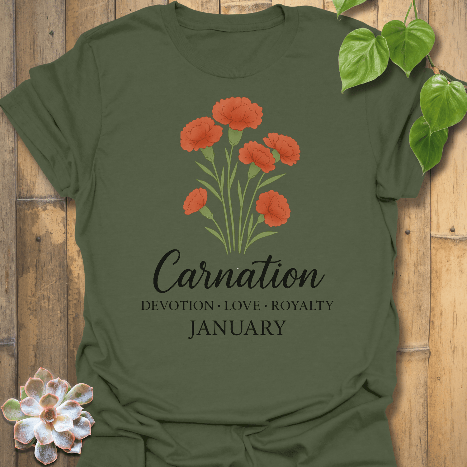 January Carnation T-Shirt Military Green / S T-Shirt