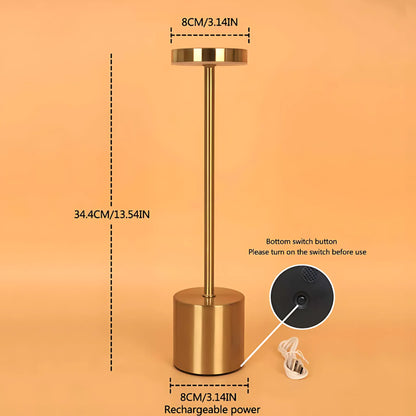 LED Touch Table Lamp – Rechargeable Metal Bedside Light Table Lamp