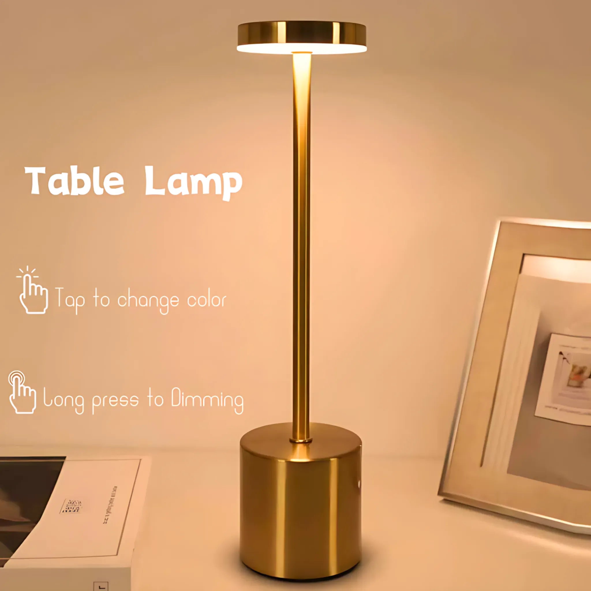 LED Touch Table Lamp – Rechargeable Metal Bedside Light Table Lamp
