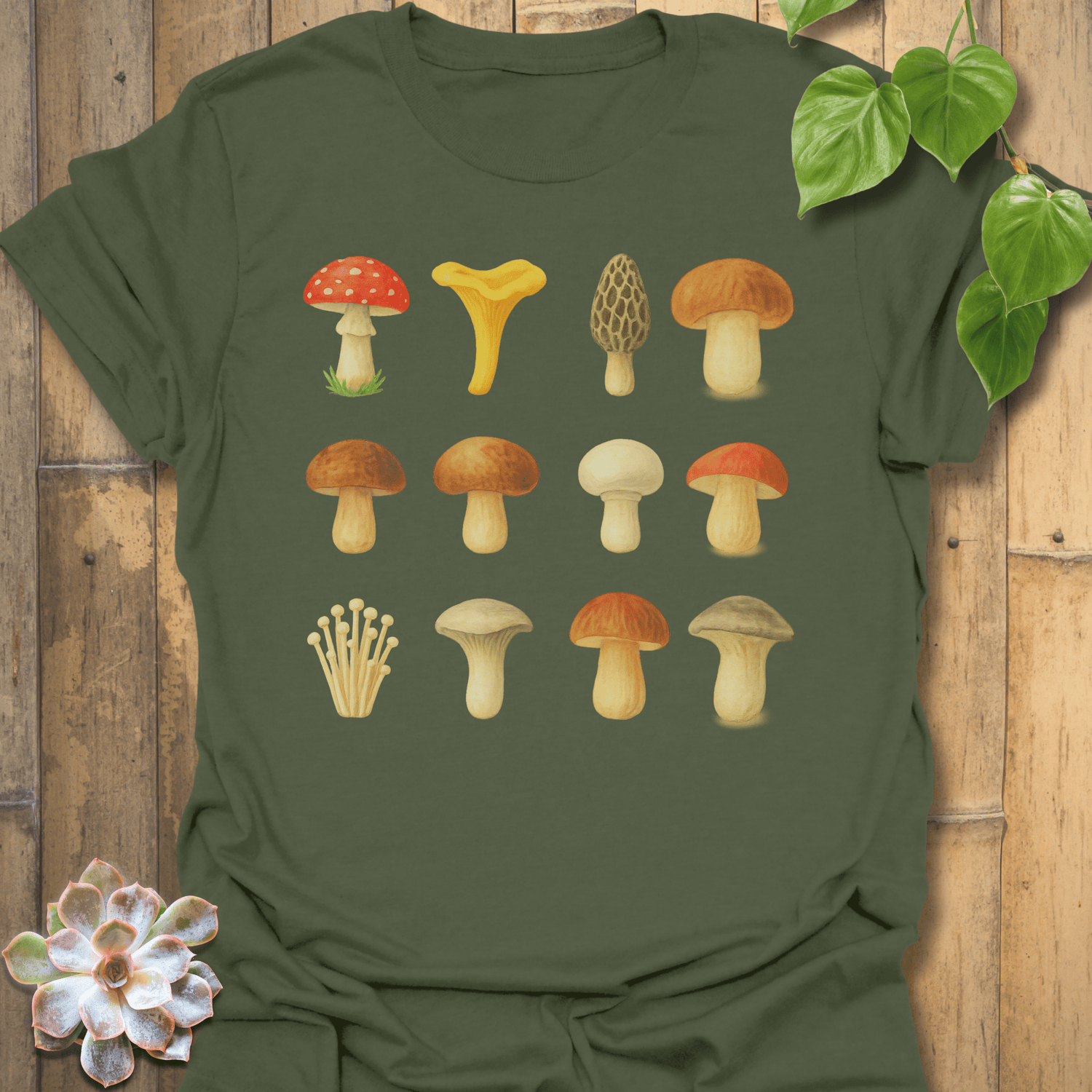 Lots of Mushrooms T-shirt Military Green / S T-Shirt