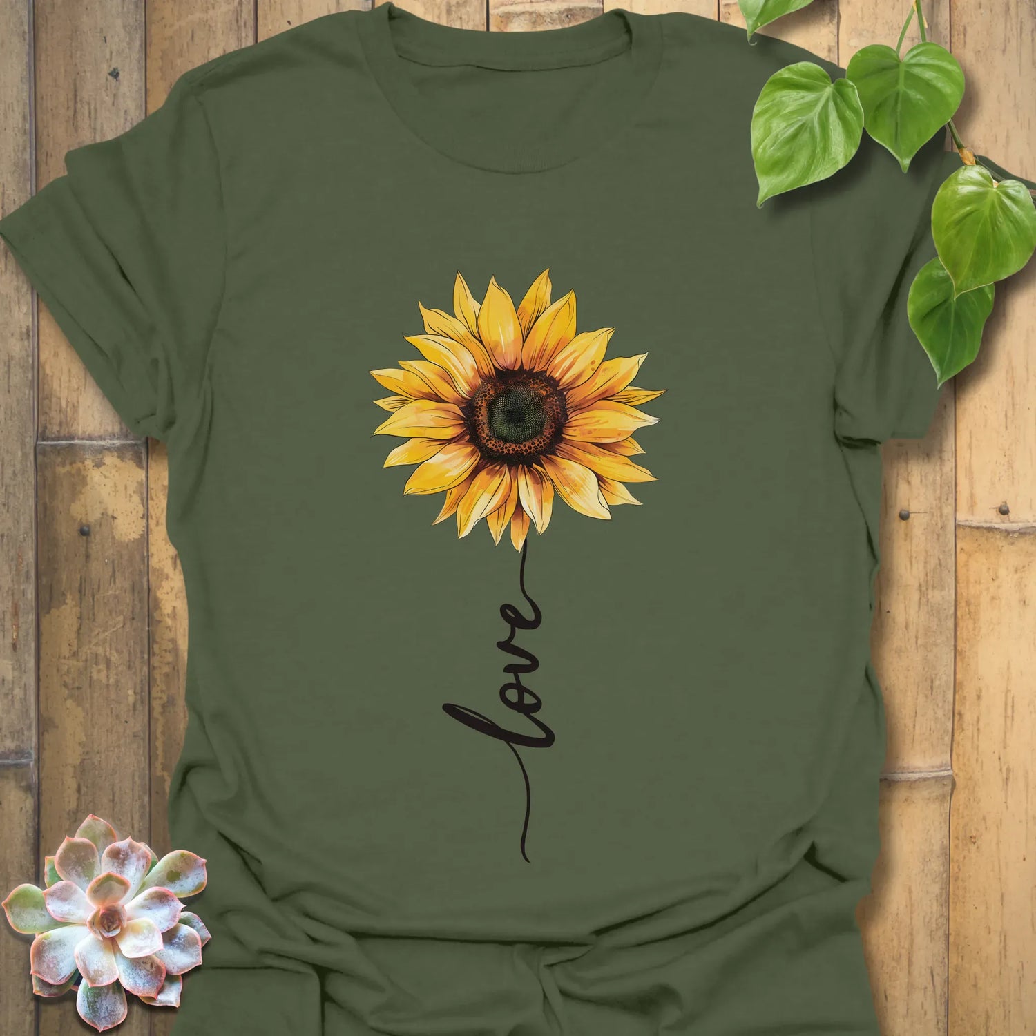 Love Sunflower T-shirt Military Green / S T-Shirt