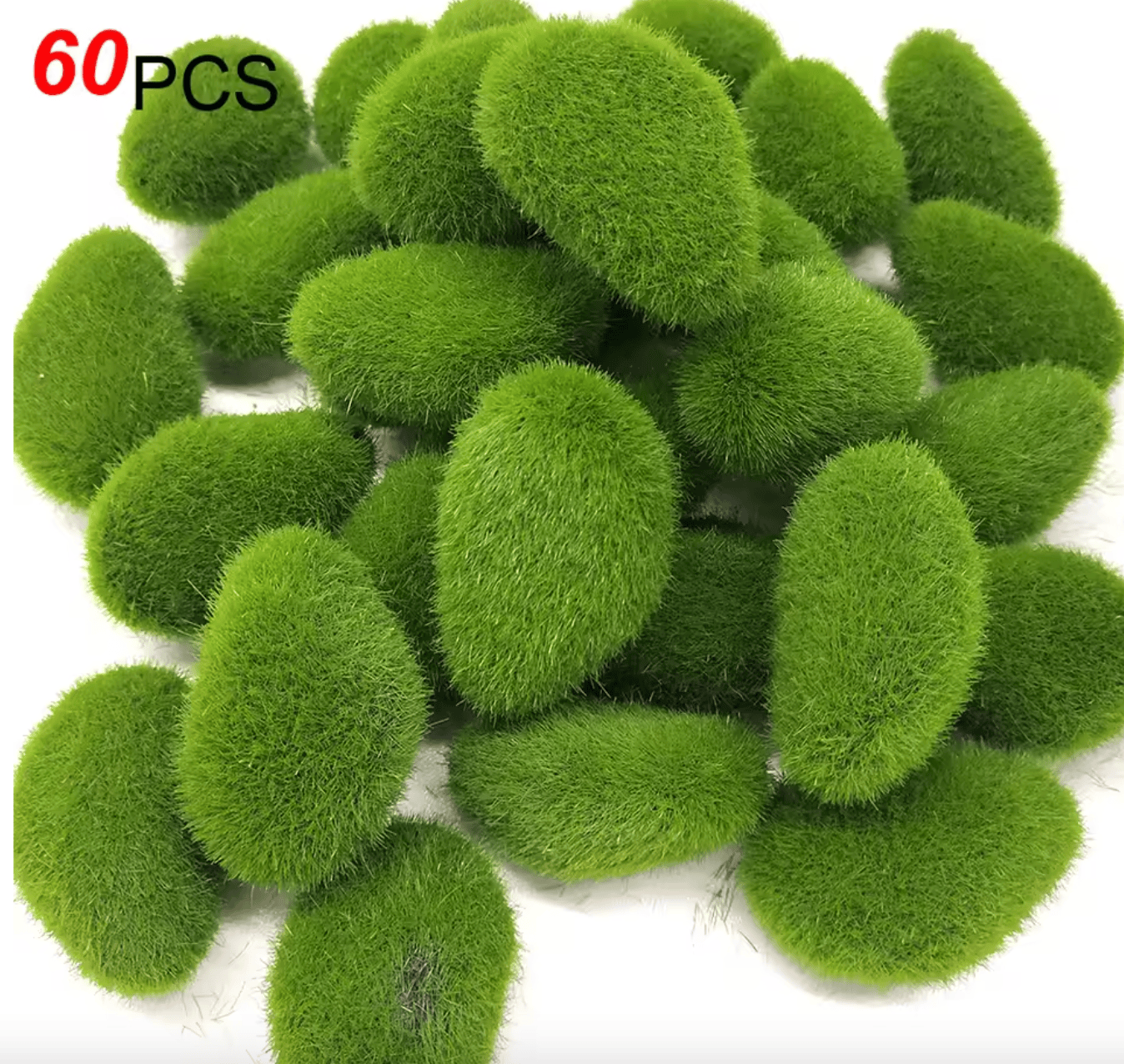 Lush Artificial Moss Stones for Decor and Crafting - 30 or 60 Pces 60pcs