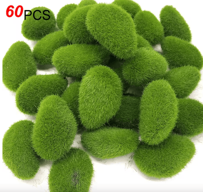 Lush Artificial Moss Stones for Decor and Crafting - 30 or 60 Pces 60pcs
