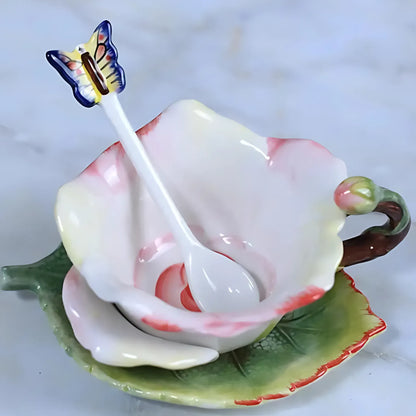 Luxury Ceramic Tea Cup &amp; Saucer Set - Elegant Floral Design M-130ml / 101-200ml Ceramic Cups