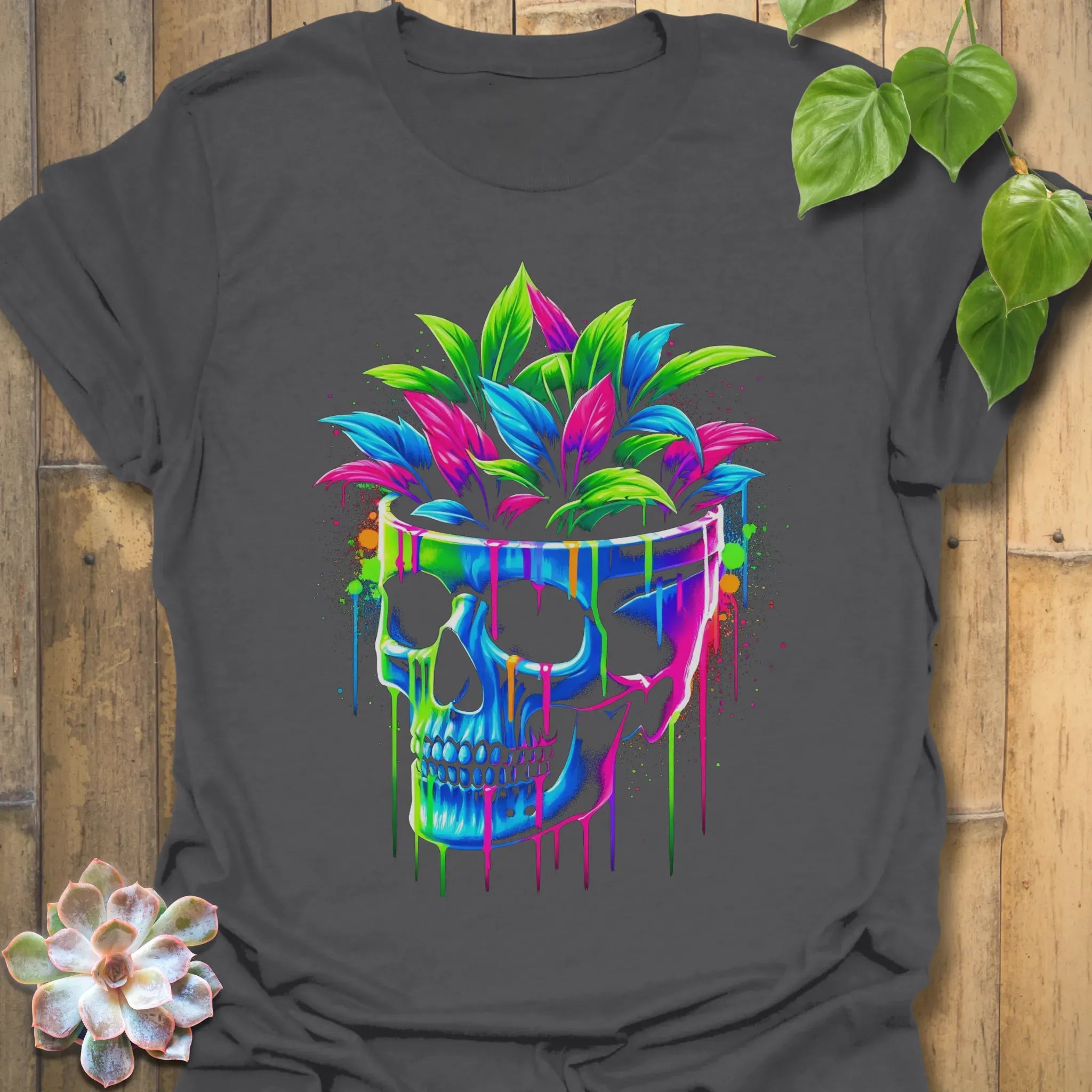 Neon Bloom Skull T-shirt Charcoal / S T-Shirt