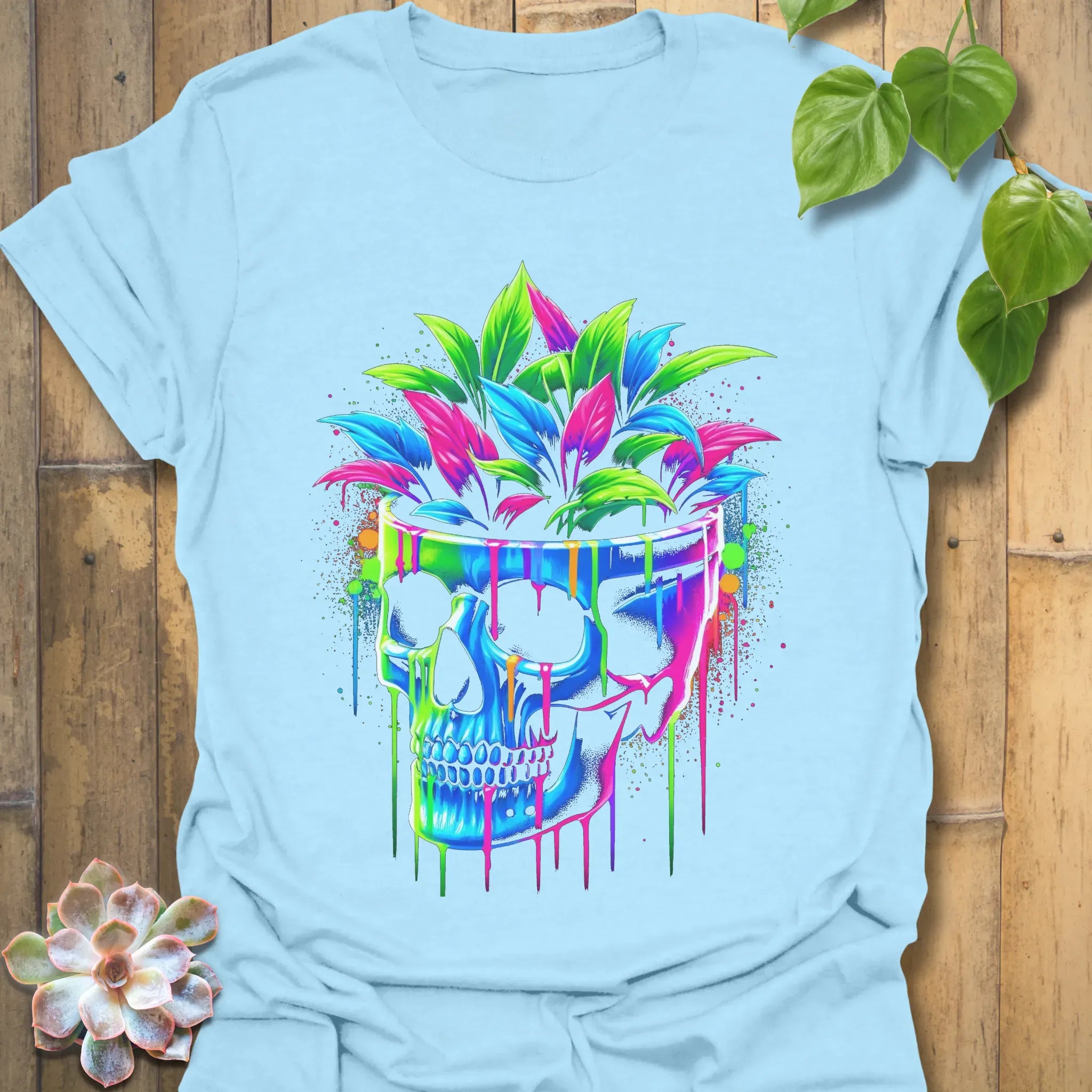 Neon Bloom Skull T-shirt Light Blue / S T-Shirt