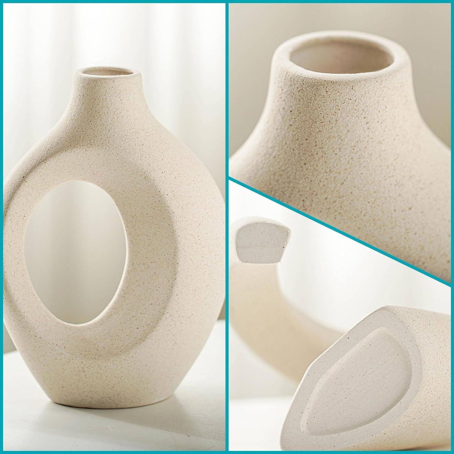 Nordic Modern Boho Hollow Ceramic Vases - Handmade Milky White Decorative Flower Vases for Home Décor Set of 2 vase