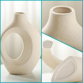 Nordic Modern Boho Hollow Ceramic Vases - Handmade Milky White Decorative Flower Vases for Home Décor Set of 2 vase