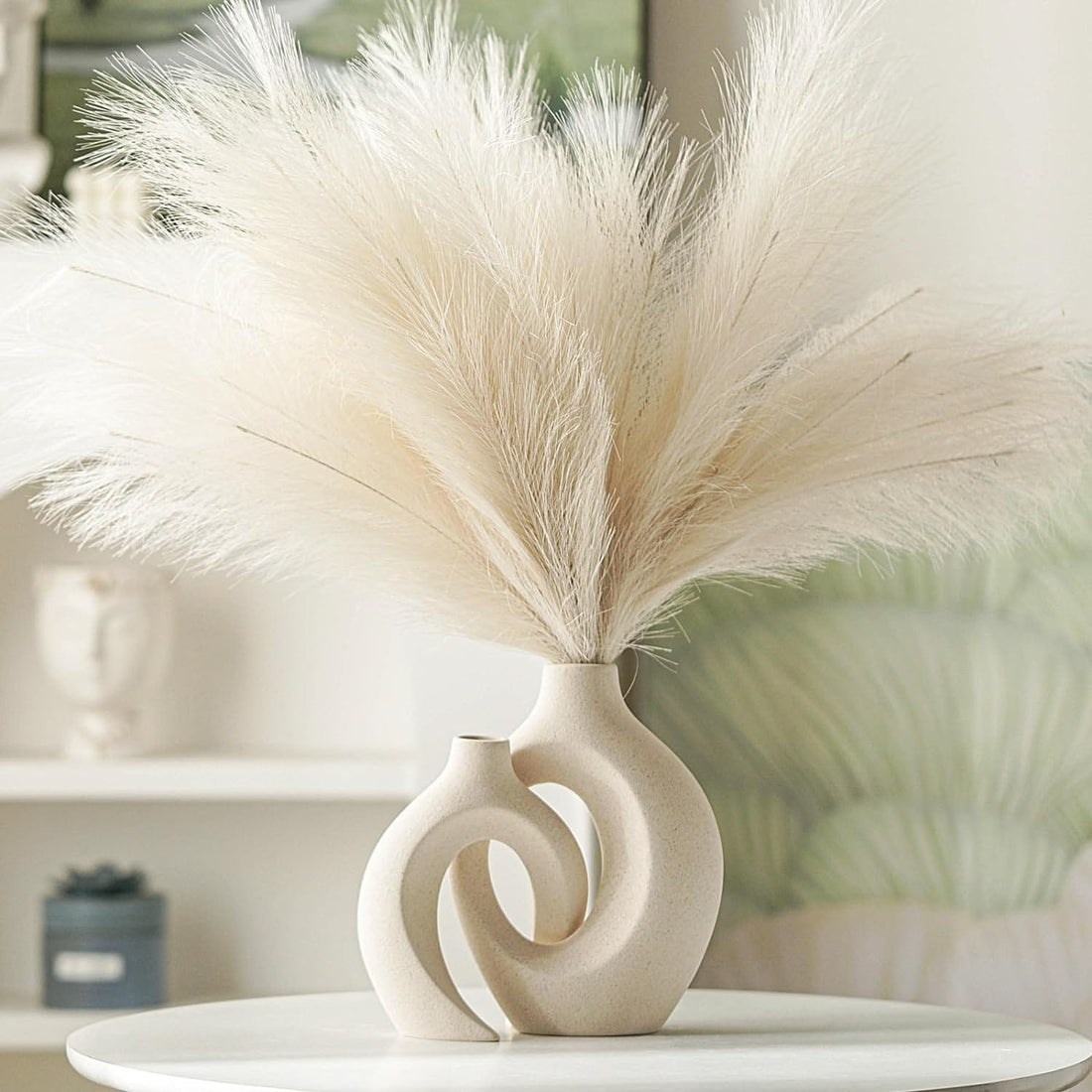 Nordic Modern Boho Hollow Ceramic Vases - Handmade Milky White Decorative Flower Vases for Home Décor Set of 2 vase