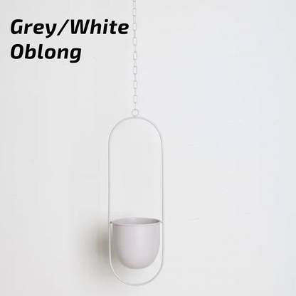 Nordic Style Metal Plant Hanger - Sturdy &amp; Durable Hanging Pots 02 Oblong Grey/White Plant holder