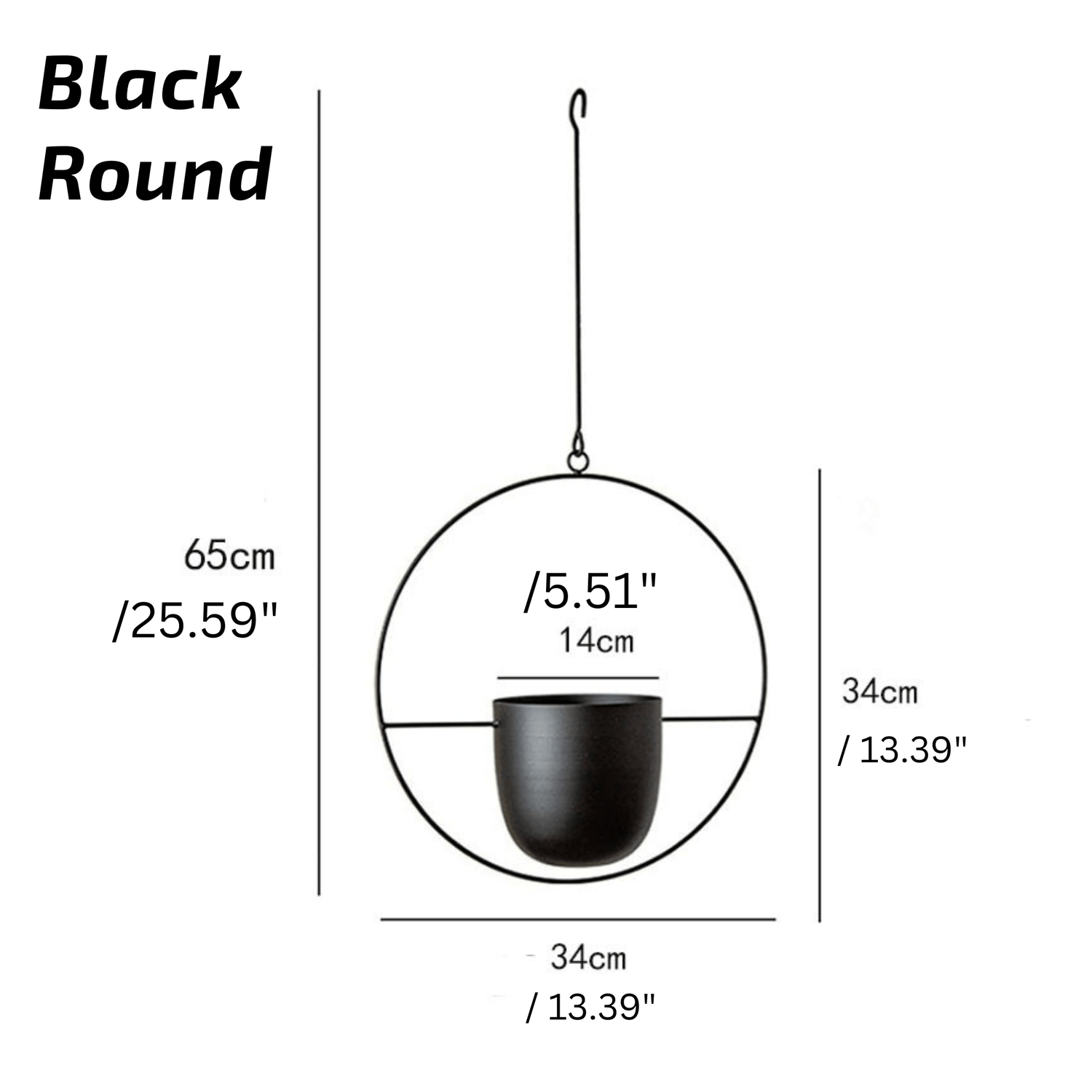 Nordic Style Metal Plant Hanger - Sturdy &amp; Durable Hanging Pots 03 Round Black Plant holder